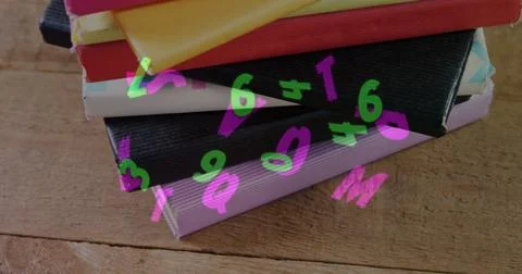 Digital composition of multiple changing alphabets and numbers floating against Stock Illustration