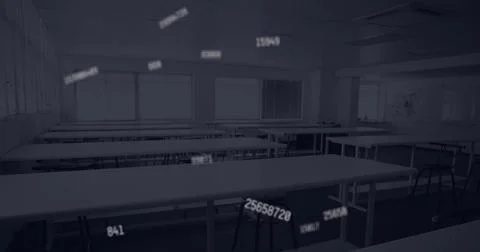 Digital composition of multiple changing numbers floating against empty Illustrazione stock