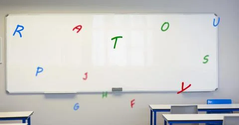 Digital composition of multiple colorful alphabets floating against white board Illustrazione stock