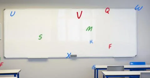 Digital composition of multiple colorful alphabets floating against white board Stock Illustration