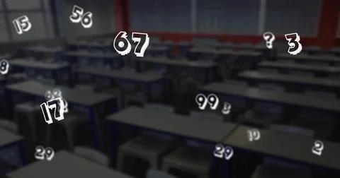 Digital composition of multiple mathematical numbers moving against empty Illustrazione stock