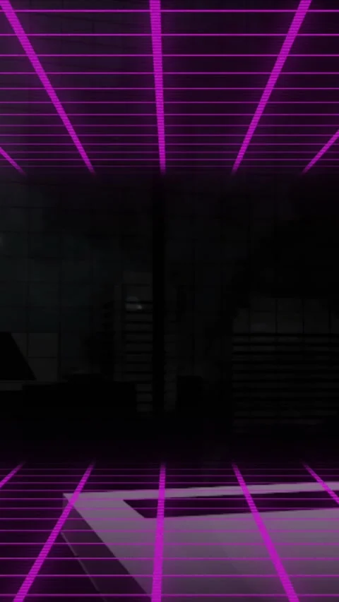 Digital composition of purple grid network against tall buildings in background Stock Footage 322880578