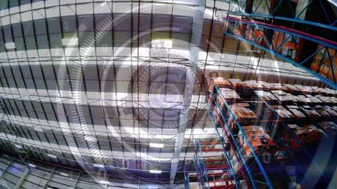 Digital composition of round scanner and data processing against warehouse 库存影片 158401121