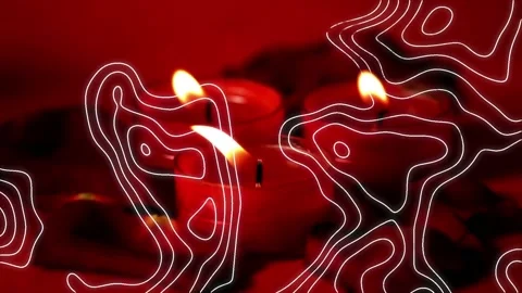 Digital composition of topography pattern against burning candles against red Stock Footage 162983741