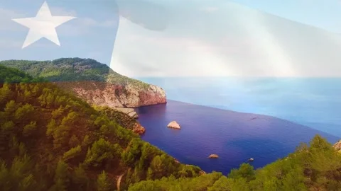 Digital composition of waving chile flag against aerial view of the sea Video stock 162079711