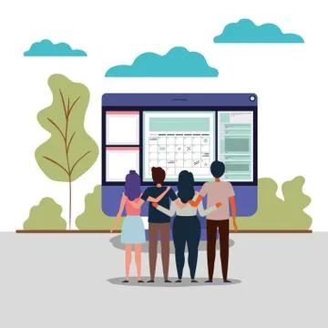 Digital computer and people vector design 스톡 일러스트