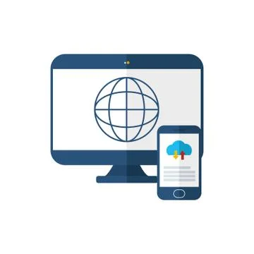Digital computer and smartphone icon flat vector design Stock Illustration