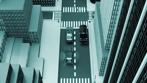 Digital Computer Animation of Cars Commuting in Futuristic City Stock Footage 105012743