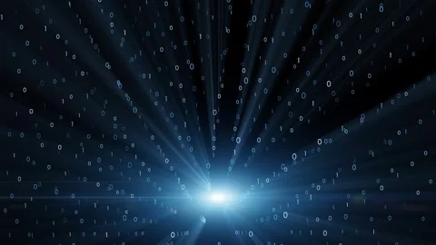 Digital computer binary data rotation with artistic shiny light Stock Footage 323963878