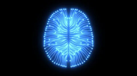 Digital computer brain with glowing blue circuits Illustrazione stock