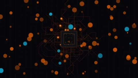 Digital computer chip processing data in dark background. Stock Footage 342524831
