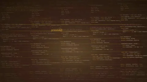 Digital computer code scrolling on a dark brown background for technology and Stock Footage 339950609