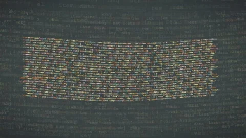 Digital computer code scrolling on a dark screen with colorful syntax Stock Footage 339956644