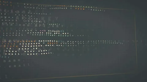 Digital computer code scrolling on a dark screen with glowing data and Stock Footage 339976552