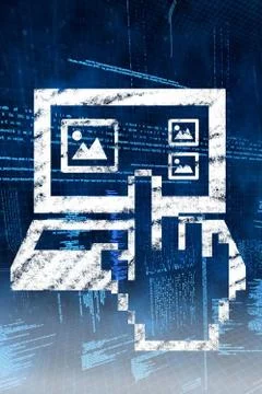 Digital computer with cursor on blue data background 스톡 일러스트
