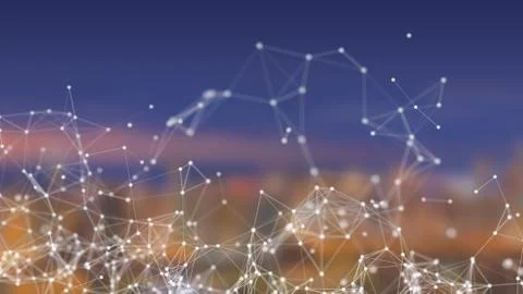 Digital computer data and network connection triangle lines and spheres in fu Stock Illustration