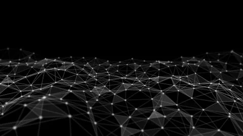 Digital computer data and network connection triangle lines and dots in futur Stock Photos