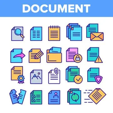 Digital, Computer Documents, File Vector Linear Icons Set Stock-Illustration