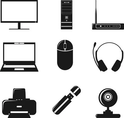 Digital computer equipment icons set Illustrazione stock
