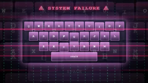 Digital Computer Keyboard Interface with System Failure Warning and Glitching Video stock 343161838