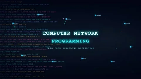 Digital computer network programming code scrolling on a dark blue screen Видео 345765848