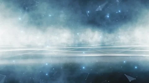 Digital computer network with waves and flickering dots loop animation Stock Footage 344148799