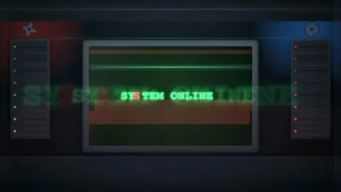 Digital Computer Screen Displaying System Online and Offline Status with Glitch Stock Footage 341826364
