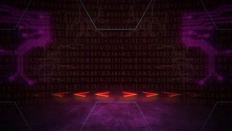 Digital computer screen with neon HUD elements and numbers Stock Footage 240069237