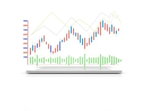 Digital Computer Tablet with 3d Analysis Graph as Wireless device Concept Stock Illustration