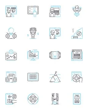 Digital computing linear icons set. Algorithm, Binary, Cloud, Compiler Stock Illustration