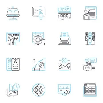 Digital computing linear icons set. Algorithm, Binary, Cloud, Compiler Stock Illustration