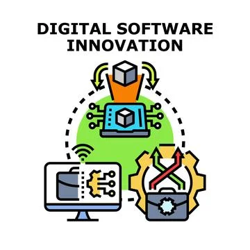 Digital computing software innovation and business development concept 库存插图