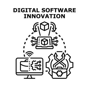 Digital computing software innovation and business development concept Ilustração Stock