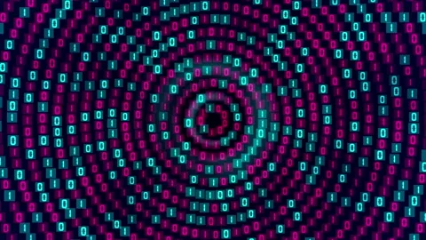 Digital Concentric Blue Red Matrix Square Binary Code Circles Disc Background Stock Footage 200383420