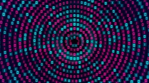 Digital Concentric Blue Red Matrix Square Binary Code Circles Disc Background Stock Illustration