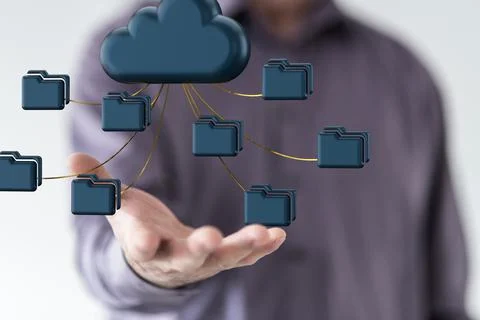 Digital concept of cloud computing and big data on a hand Stock-Fotos