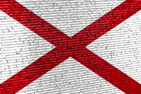 Digital concept with the flag of Alabama on a tech background. Alabama in the Photos