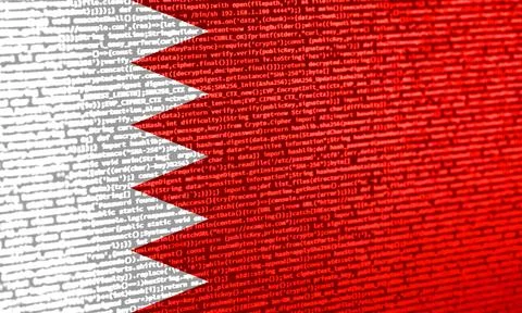 Digital concept with the flag of Bahrain on a tech background. Bahrain in the Stock Photos