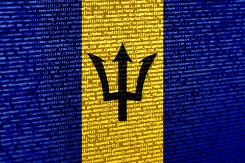 Digital concept with the flag of Barbados on a tech background. Barbados in t Photos