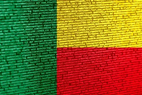 Digital concept with the flag of Benin on a tech background. Benin in the con Photos