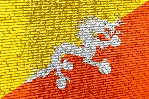 Digital concept with the flag of Bhutan on a tech background. Bhutan in the c Foto stock