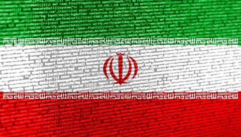 Digital concept with the flag of Iran on a tech background. Iran in the conte Illustration