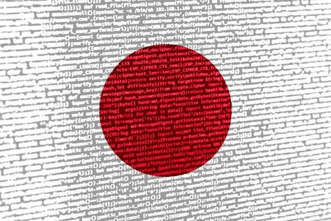 Digital concept with the flag of Japan on a tech background. Japan in the con Illustration