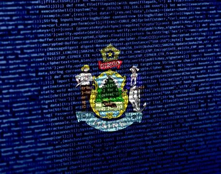 Digital concept with the flag of Maine on a tech background. Maine in the con Illustration