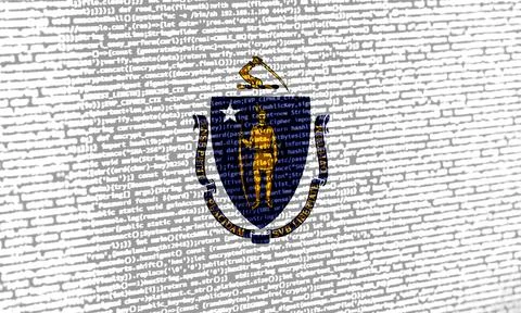 Digital concept with the flag of Massachusetts on a tech background. Massachu Illustration