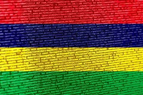 Digital concept with the flag of Mauritius on a tech background. Mauritius in Stock Illustration