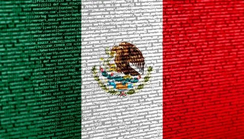 Digital concept with the flag of Mexico on a tech background. Mexico in the c Illustration
