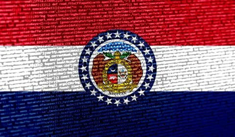 Digital concept with the flag of Missouri on a tech background. Missouri in t Illustration