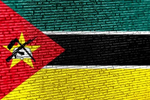 Digital concept with the flag of Mozambique on a tech background. Mozambique  Stock Illustration