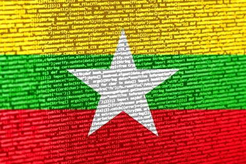 Digital concept with the flag of Myanmar on a tech background. Myanmar in the Illustration